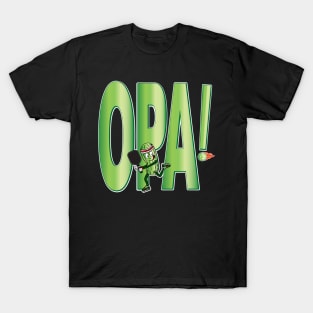 Opa! Funny Pickle playing Pickleball, with paddle and lucky sneakers! T-Shirt